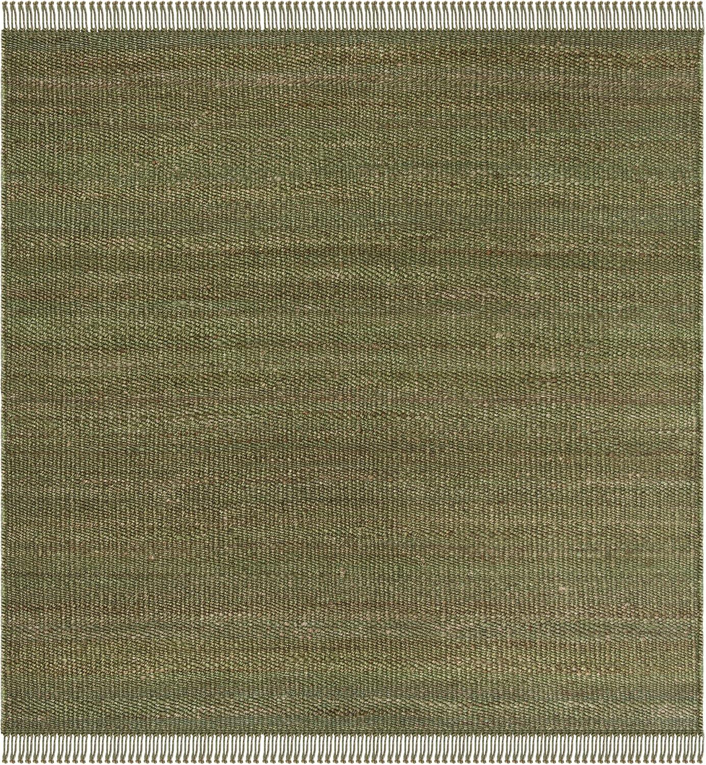 Boho Farmhouse Handwoven Green Jute 8' Square Rug