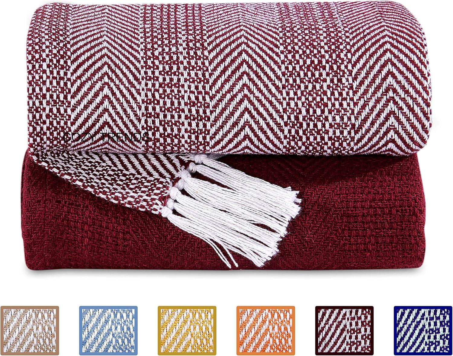 Luxurious Hand Woven Cozy Warm Combed Cotton All Season Indoor Outdoor Light Weight Fade Resistant Couch Chair Bed Throw Blankets Batik 50x60 Inch Set of 7