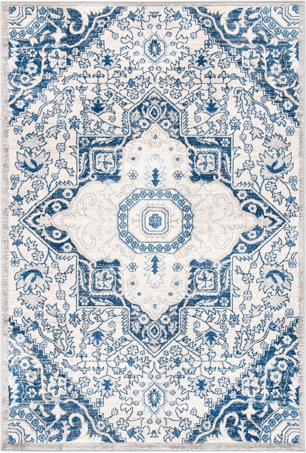 Brentwood BNT816 Power Loomed Indoor Area Rug - Cream/Blue - 4'x6' - Safavieh