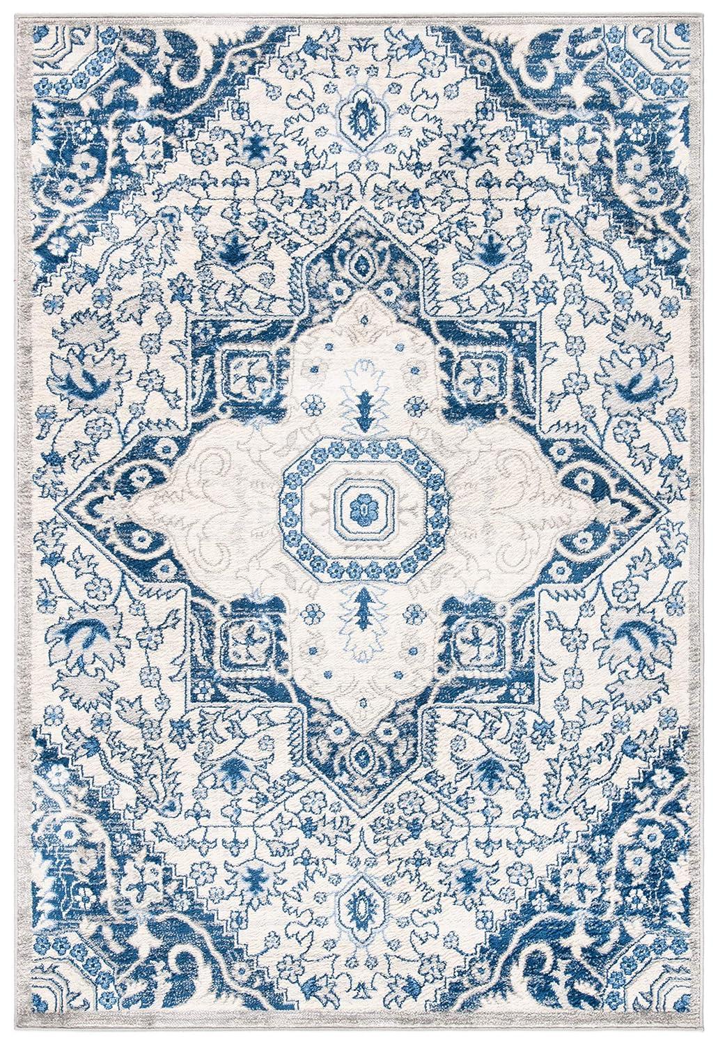 Brentwood BNT816 Power Loomed Indoor Area Rug - Cream/Blue - 4'x6' - Safavieh