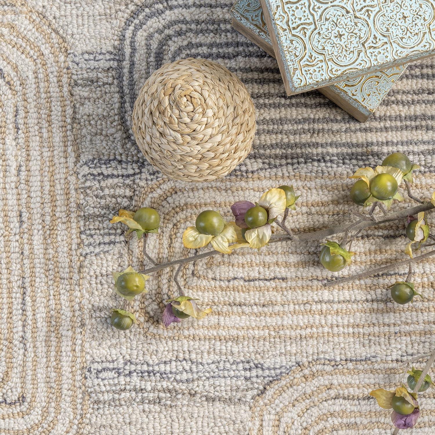 Nuloom Esme Hand Tufted Wool Geometric Tile Indoor Area Rug, Beige, 4'x6'