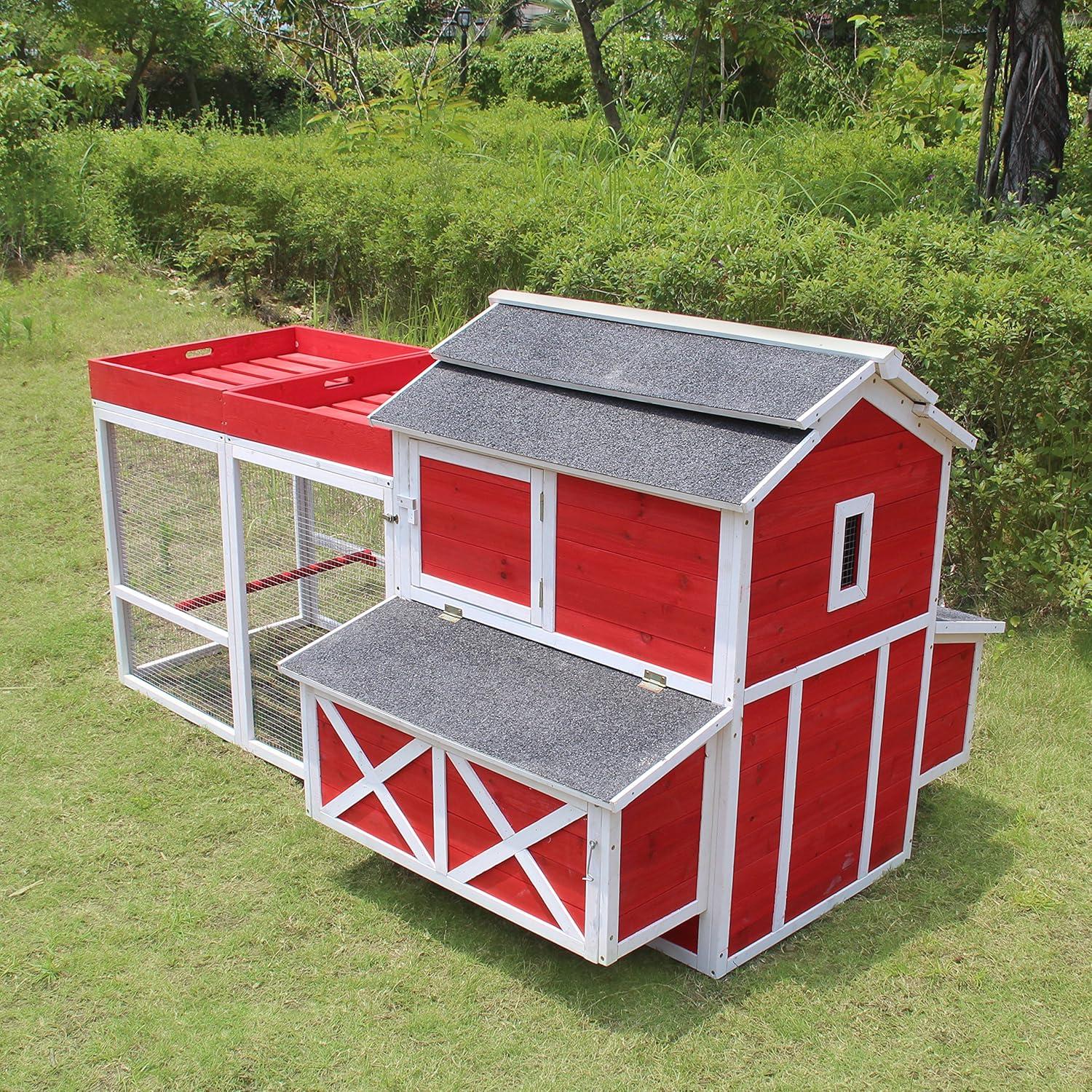 Barn Chicken Coop with Roof Top Planter, Red