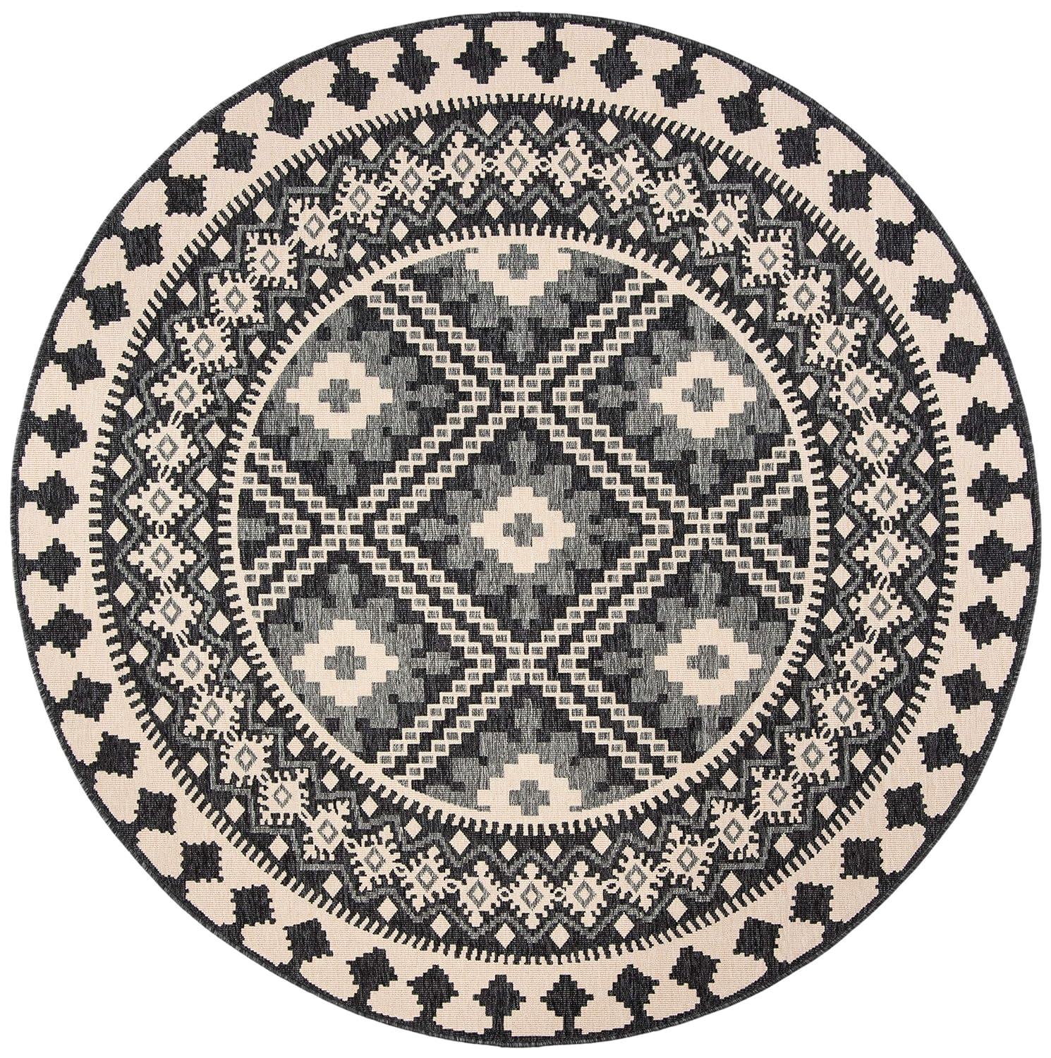 Veranda VER099 Power Loomed Indoor/Outdoor Area Rug - Ivory/Grey - 5'3" round - Safavieh.