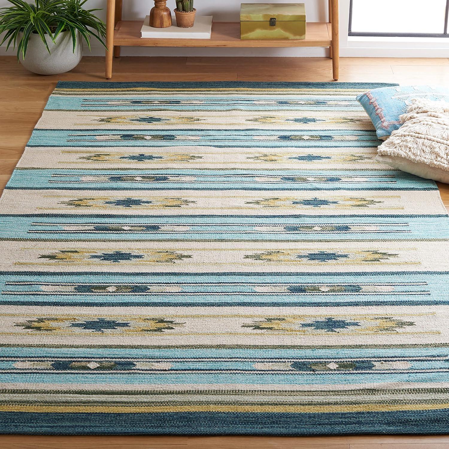 Hand-Woven Multicolor Geometric Cotton Area Rug, 4' x 6'