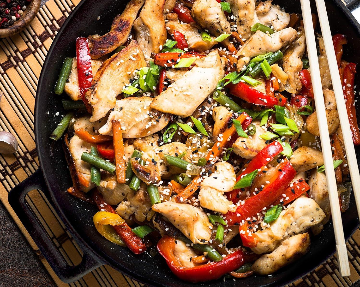 Cast Iron Wok, Jim Beam 12'' Grilling Wok, Pre Seasoned Cast Iron Wok with Handles, Wok Provides Superior Heat Retention and Even Cooking, Cast Iron Wok for Grill and Oven use