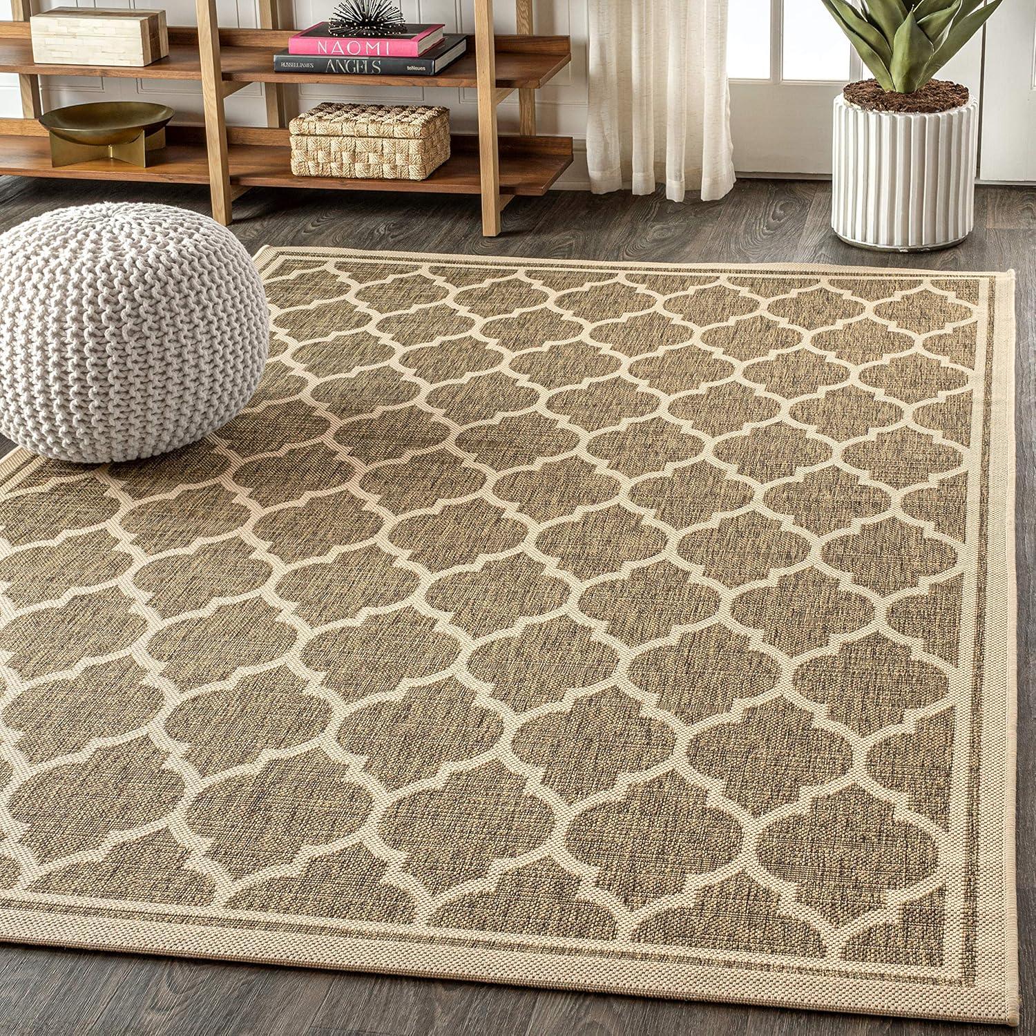 8'x10' Trebol Moroccan Trellis Textured Weave Indoor/Outdoor Area Rug, Brown/Beige - JONATHAN Y