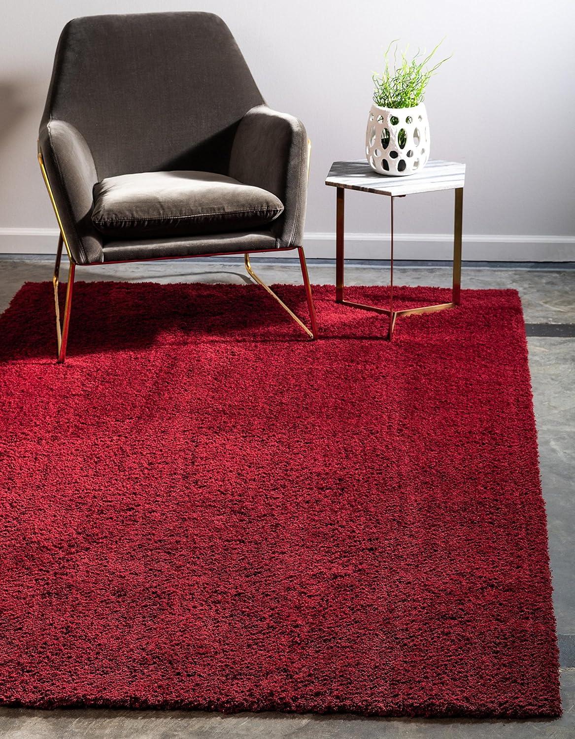 Unique Loom Studio Solid Shag Collection Area Rug - Sky (5' 1" x 8' Rectangle Red)