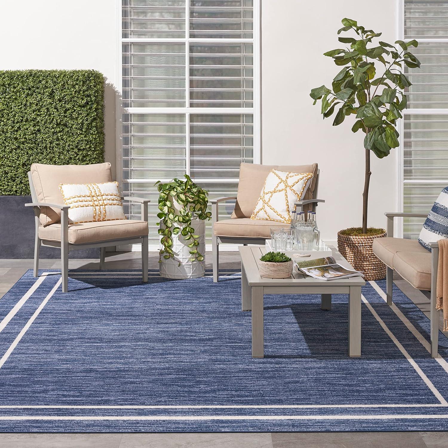 Nourison Essentials 9' x 12' Navy/Ivory Contemporary Bordered Indoor/Outdoor Area Rug