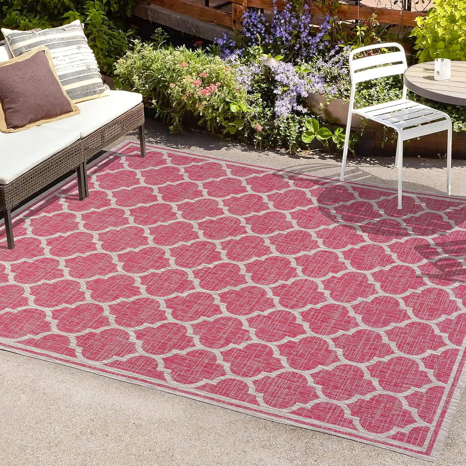 3' x 5' Trebol Moroccan Trellis Textured Weave Indoor/Outdoor Area Rug, Fuchsia/Light Gray - JONATHAN Y