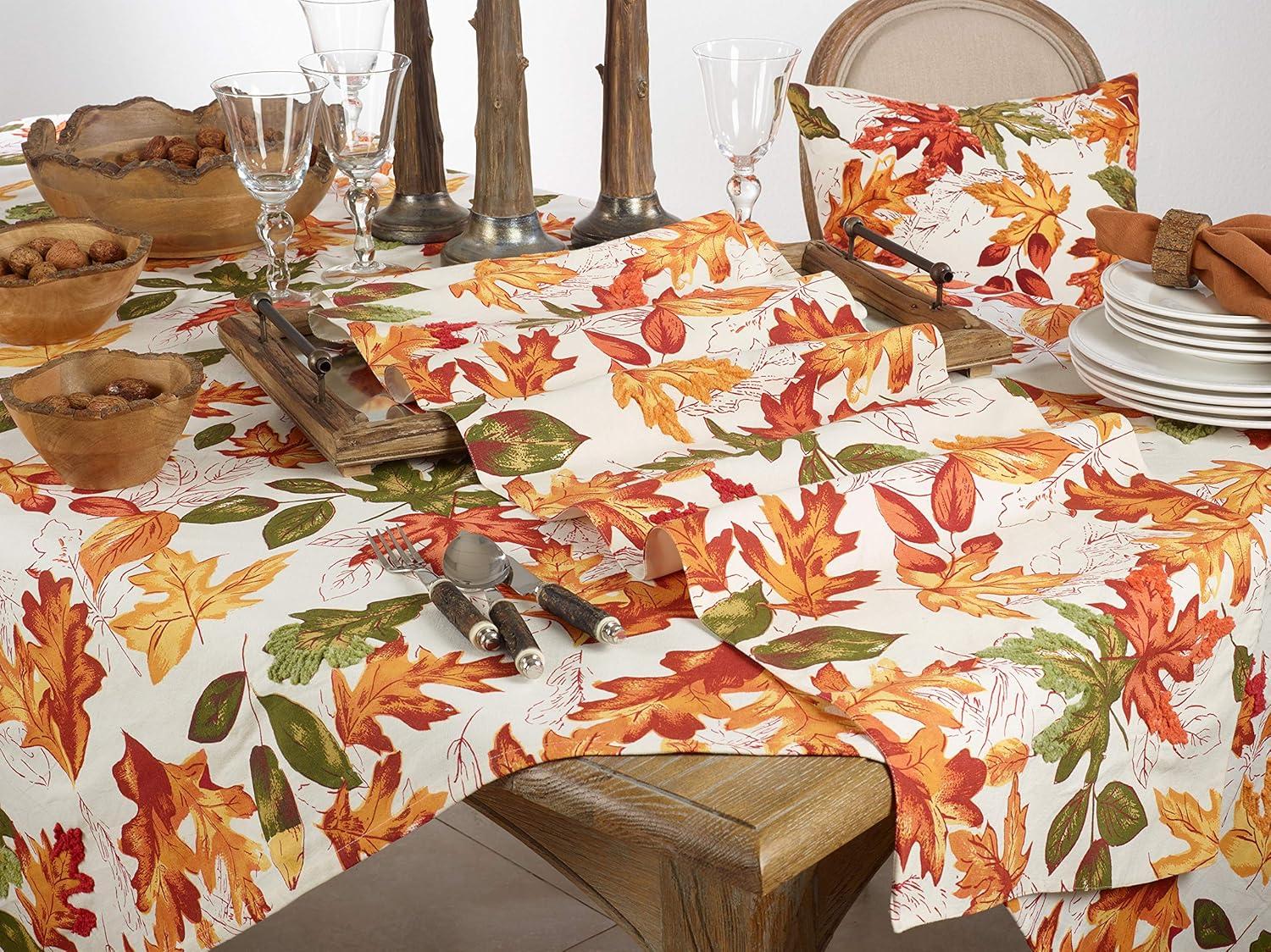 70" x 50" Embroidered Autumn Leaves Cotton Tablecloth