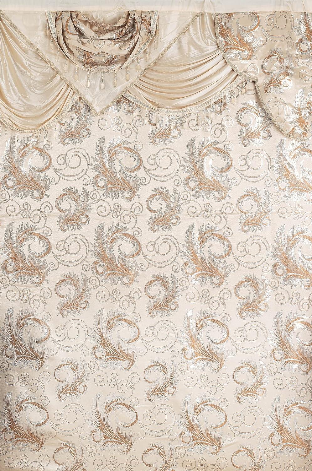 GLORY RUGS Jana Collection Beige Paisley Rod Pocket Curtains, 112" x 84"