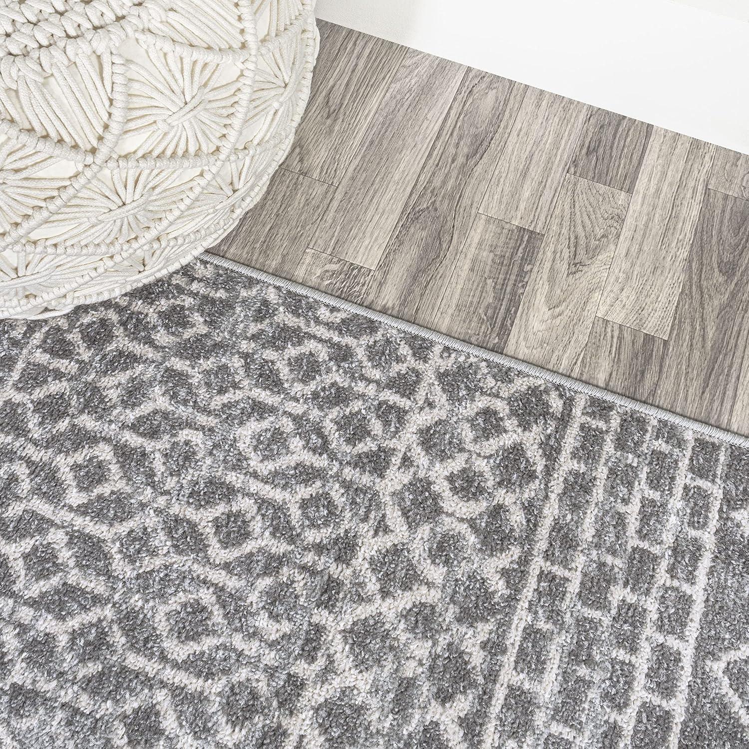 Gray and Cream Geometric Flat Woven Runner Rug