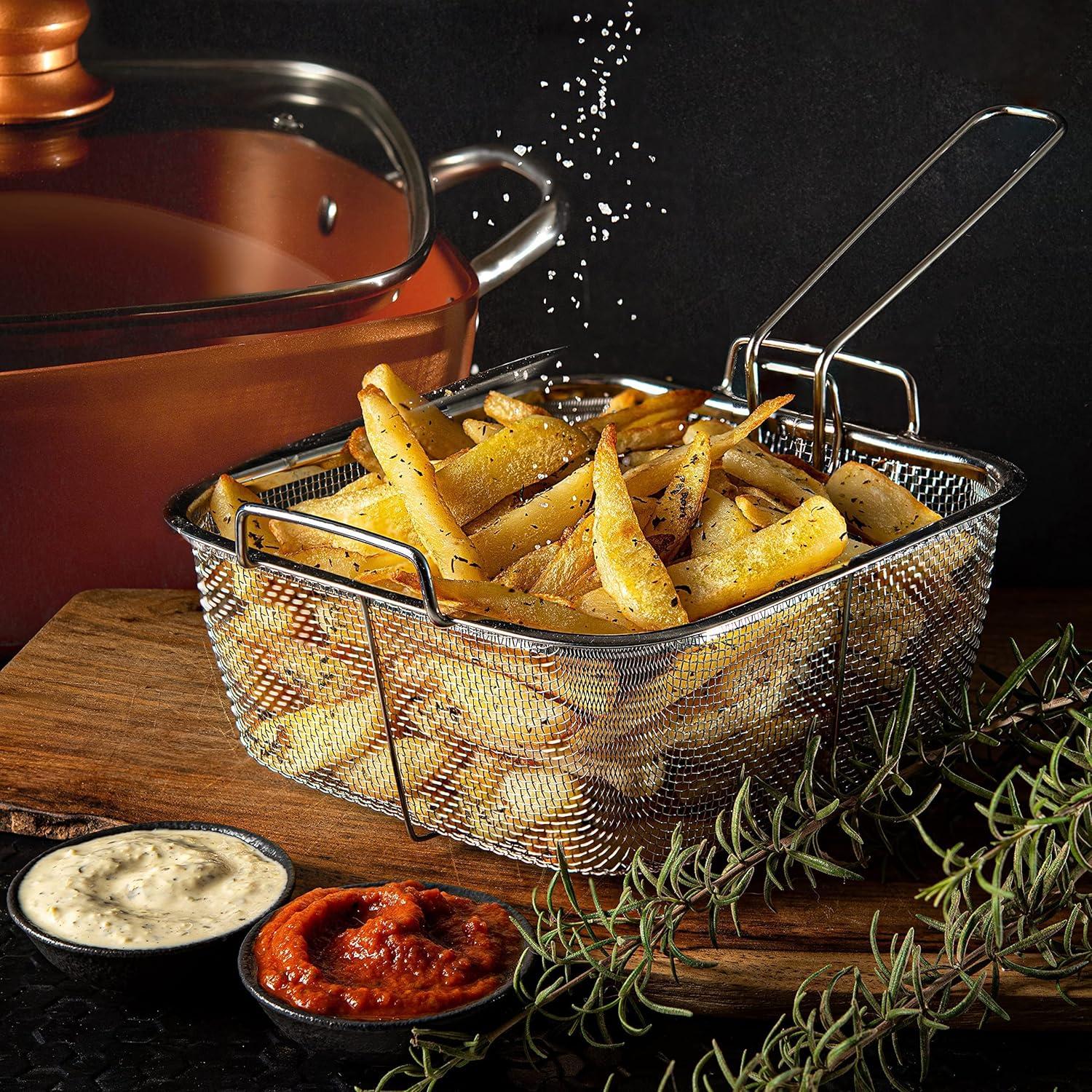 Moss & Stone Copper 6 Piece Set Chef Cookware, Non Stick Pan, Deep Square Pan, Fry Basket, Steamer Tray, Dishwasher & Oven Safe, 5 Quart Copper Pot Set, 9.5" Copper Induction Cookware Set