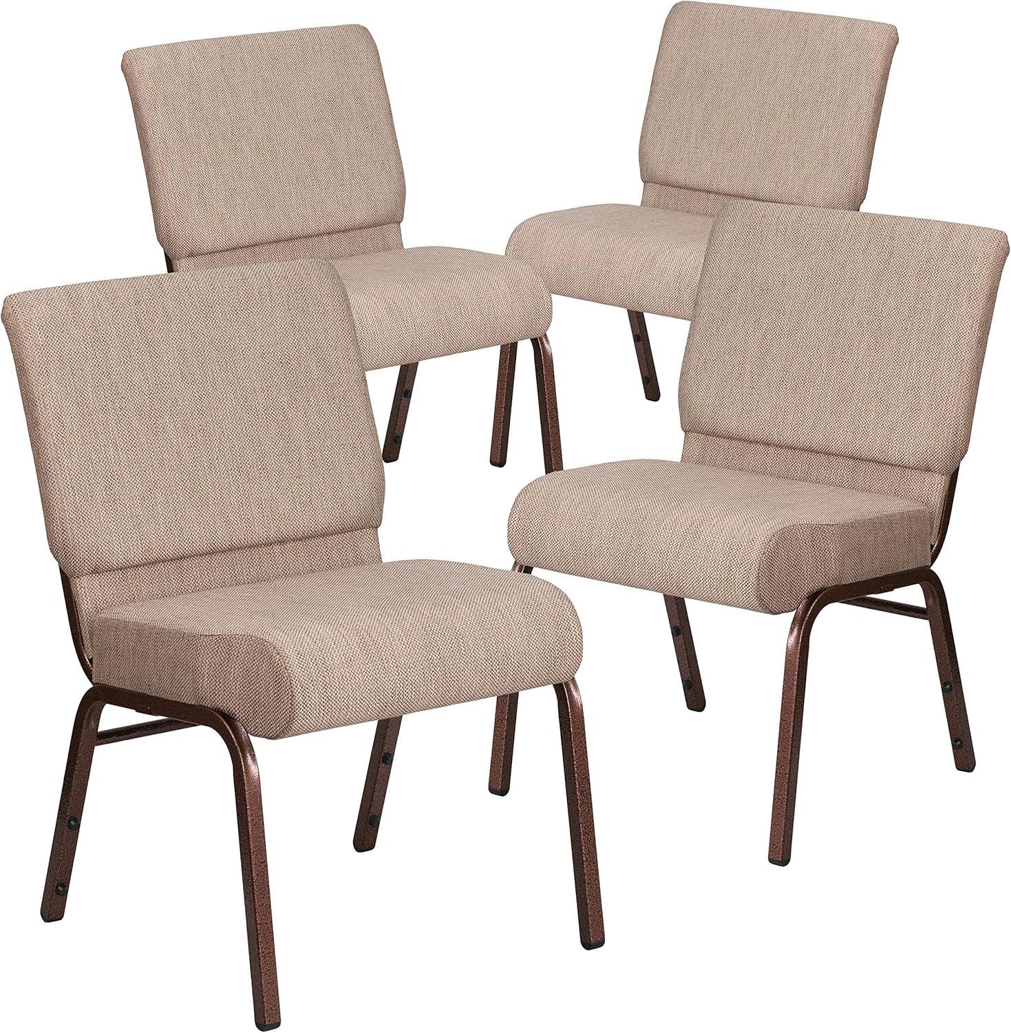 Beige Fabric Copper Frame Stacking Church Chairs, Set of 4