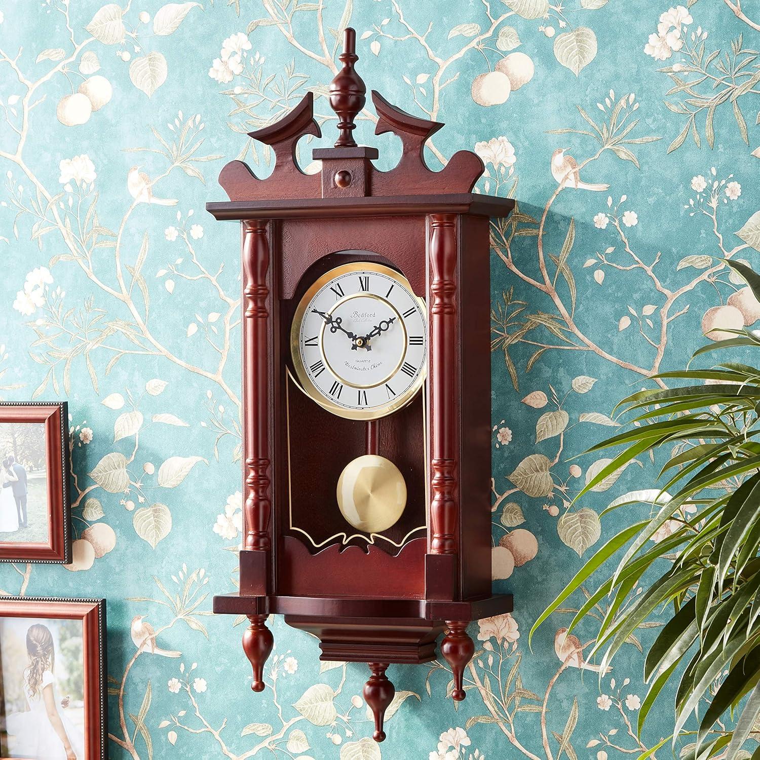 Bedford Clocks Classic 31" Swinging Pendulum Chiming Wall Clock with Roman Numerals