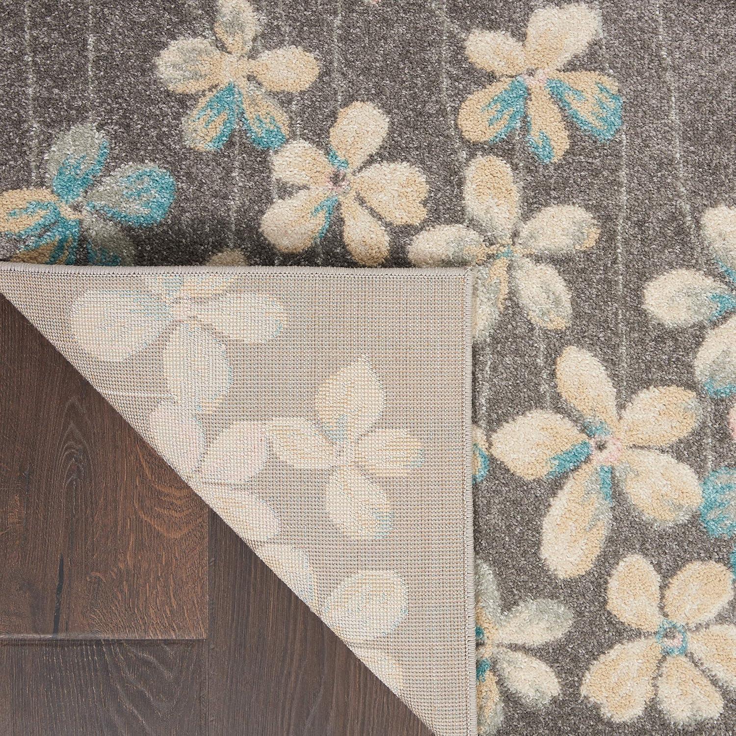 Nourison Tranquil 5'3" X 7'3" (5' x 7') Grey/Beige Area Rug Bohemian Botanical Vine and Bloom by Nourison