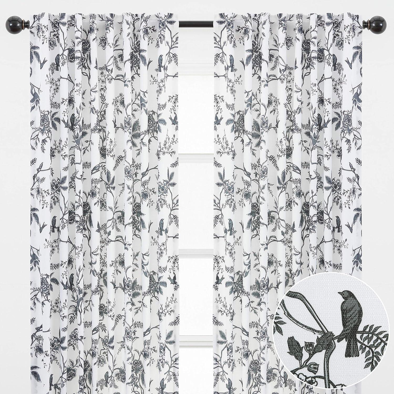 Chanasya 2pk Toile Print Faux Linen Semi Sheer Window Curtain Panels - Set of 2