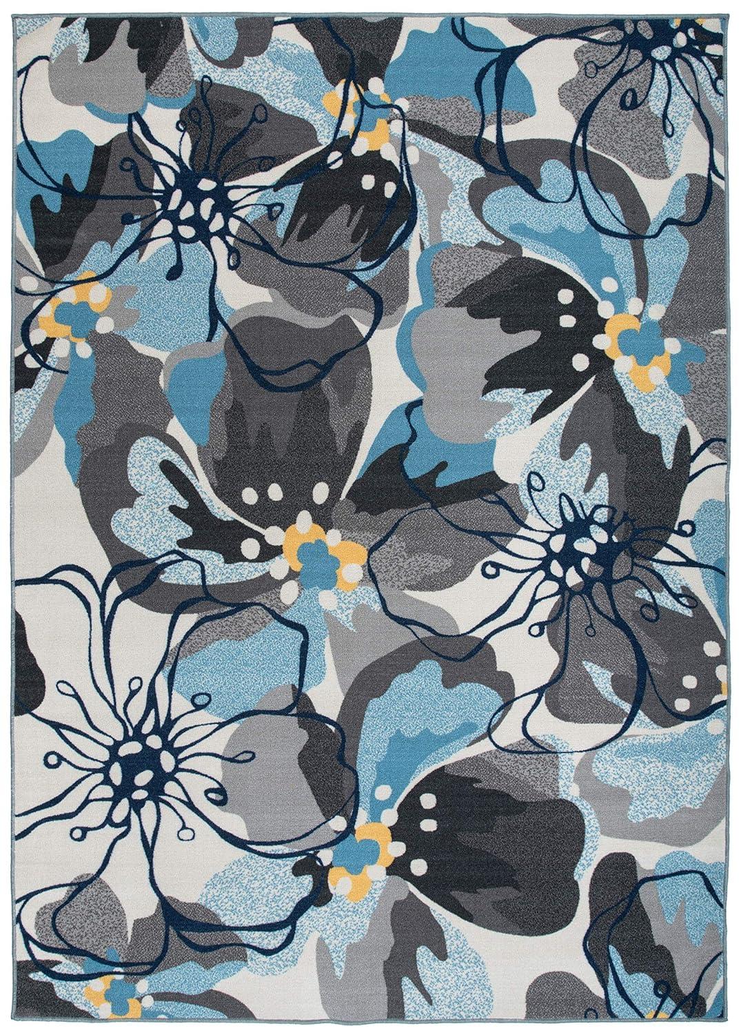 World Rug Gallery Modern Floral Non-Slip (Non-skid) Area Rug - Gray 7'10" x 10':  Low Pile,  Stain-Resistant,  Pet Friendly