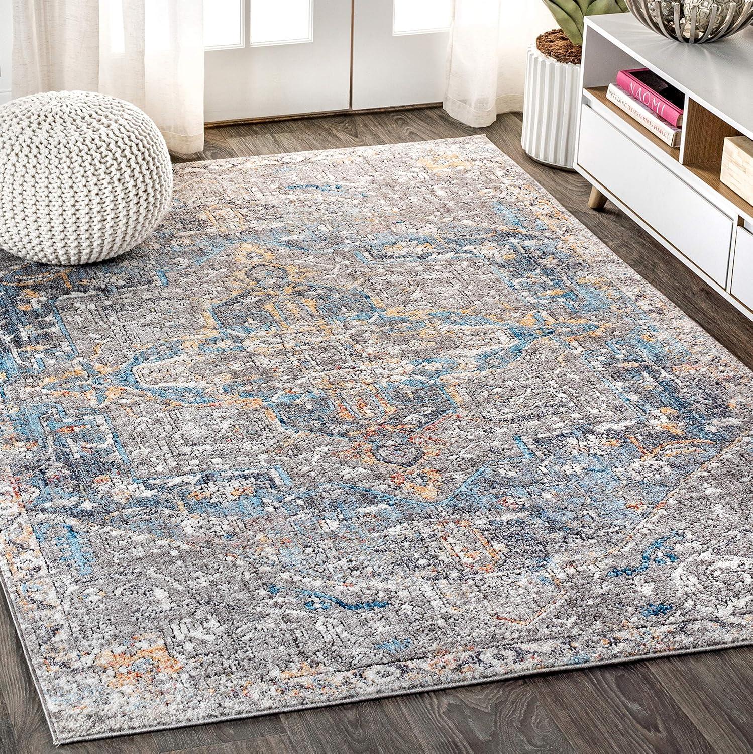 4'x6' Izmir Vintage Medallion Area Rug, Gray/Mustard/Turquoise - JONATHAN Y