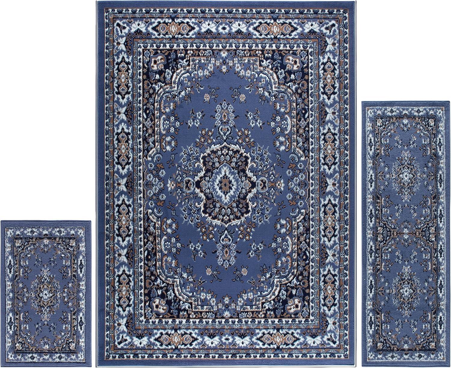 Home Dynamix Ariana Ksara Traditional Medallion Border Area Rug, Grey/Blue, 3-Piece Set