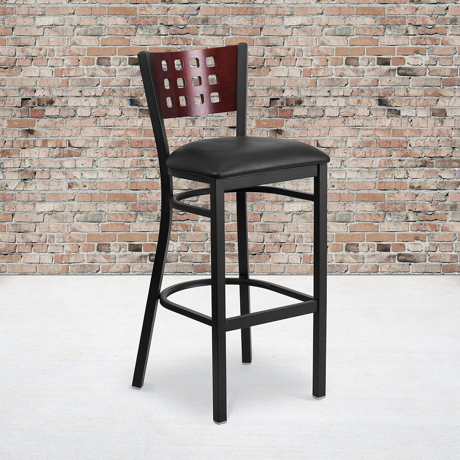 Flash Furniture Black Decorative Cutout Back Metal Restaurant Barstool