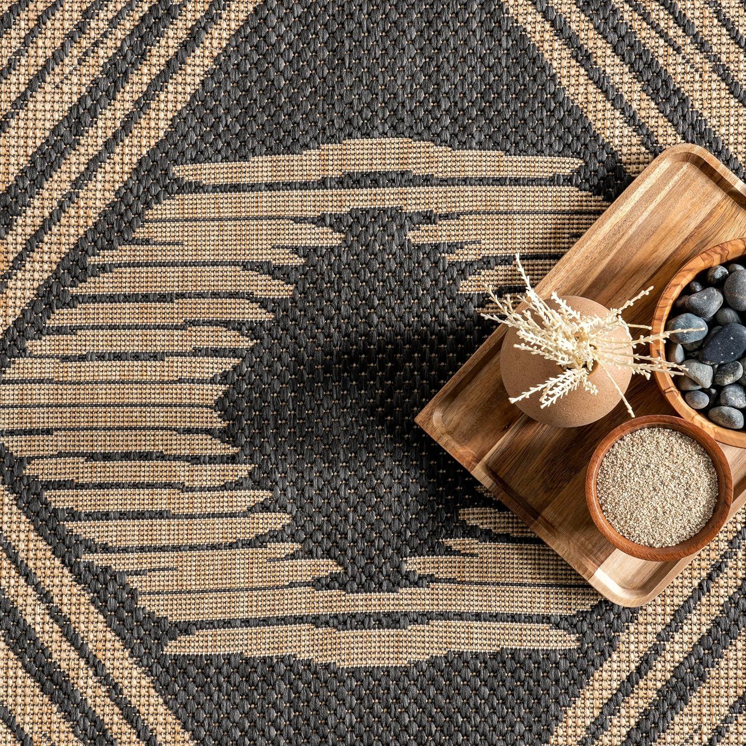 nuLOOM 5' x 8' Outdoor Geometric Area Rug, Stain Resistant, Weather Resistant, High Traffic, Patio, Balcony, Outside, Ranya Dark Grey