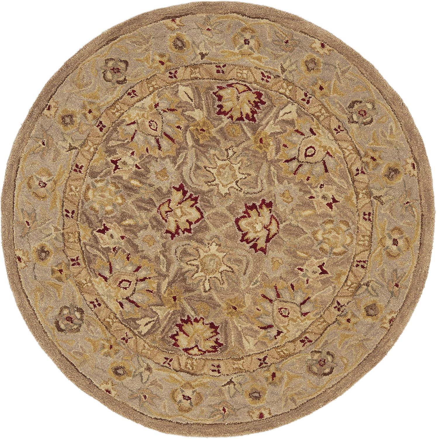 Anatolia Elegance Hand-Tufted Tan/Ivory Floral Wool Round Rug, 4'