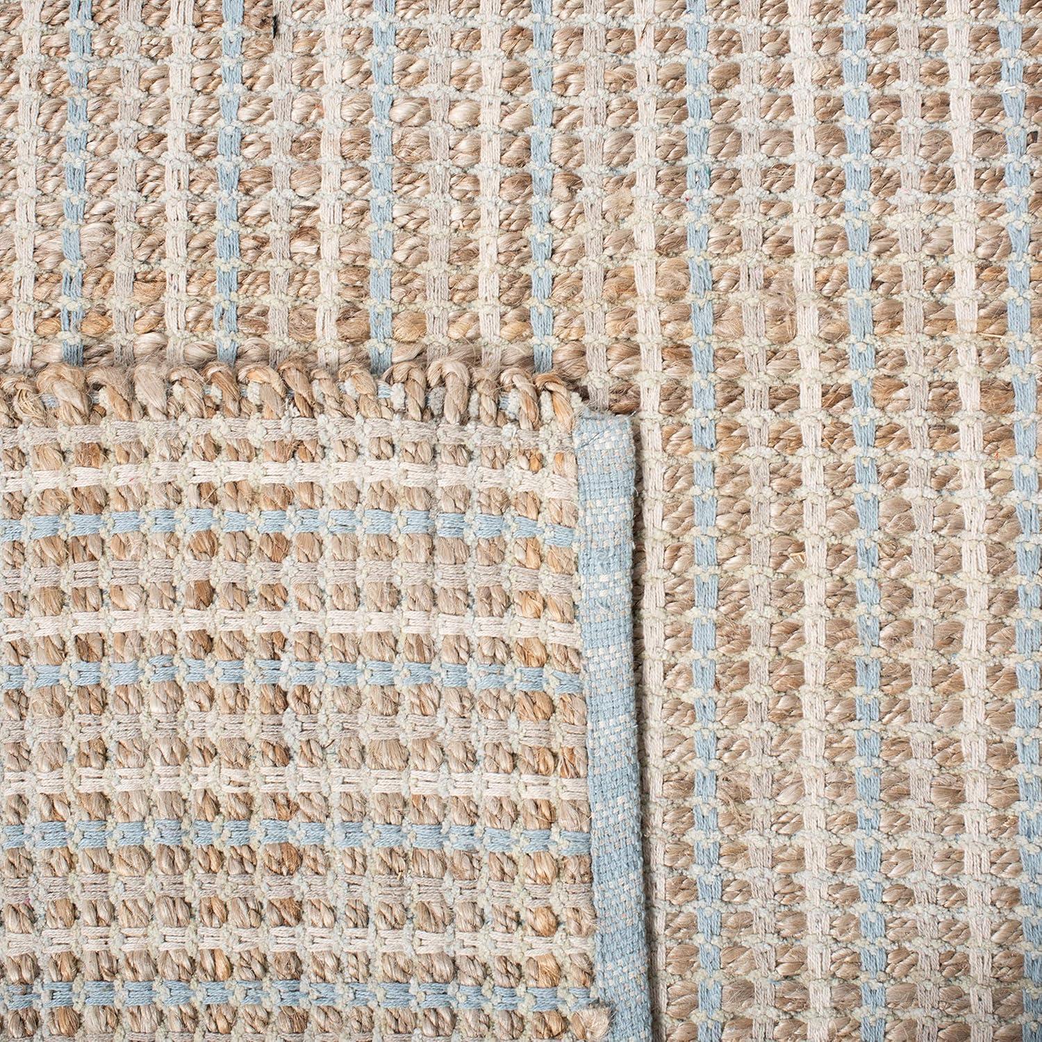 Natural Hand-Knotted Cotton Stripe 4' x 6' Area Rug