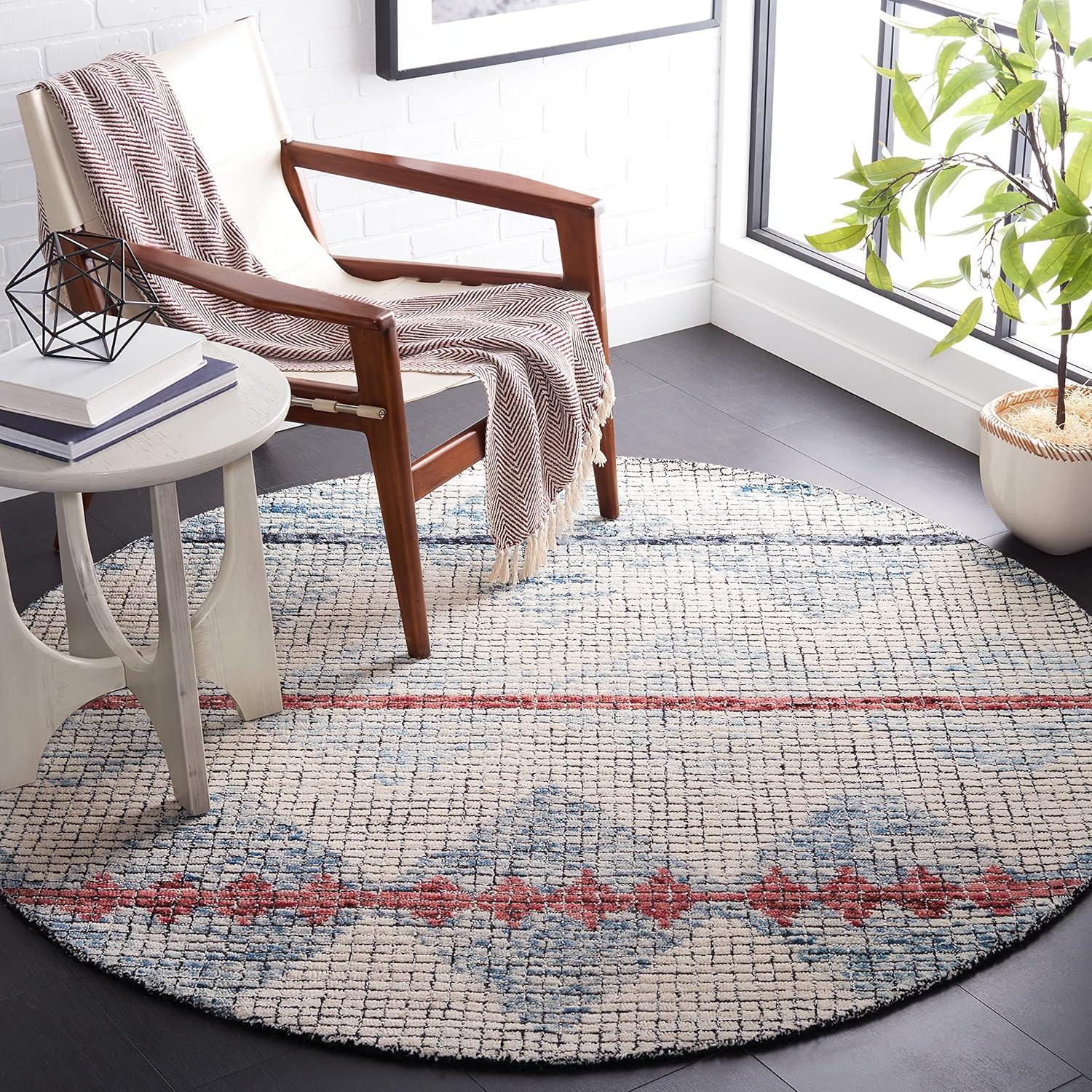 Abstract ABT479 Hand Tufted Area Rug - Ivory/Blue - 6' Round - Safavieh .