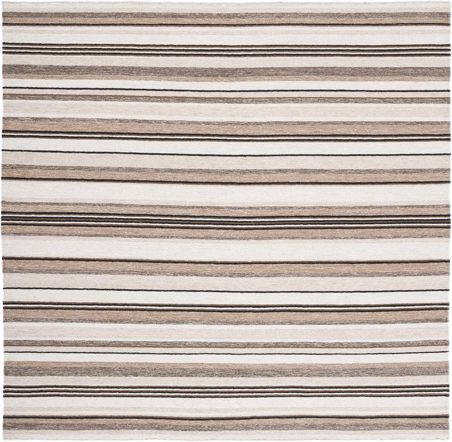 Striped Kilim STK601 Hand Loomed Indoor Area Rug - Natural/Ivory - 7'x7' - Safavieh