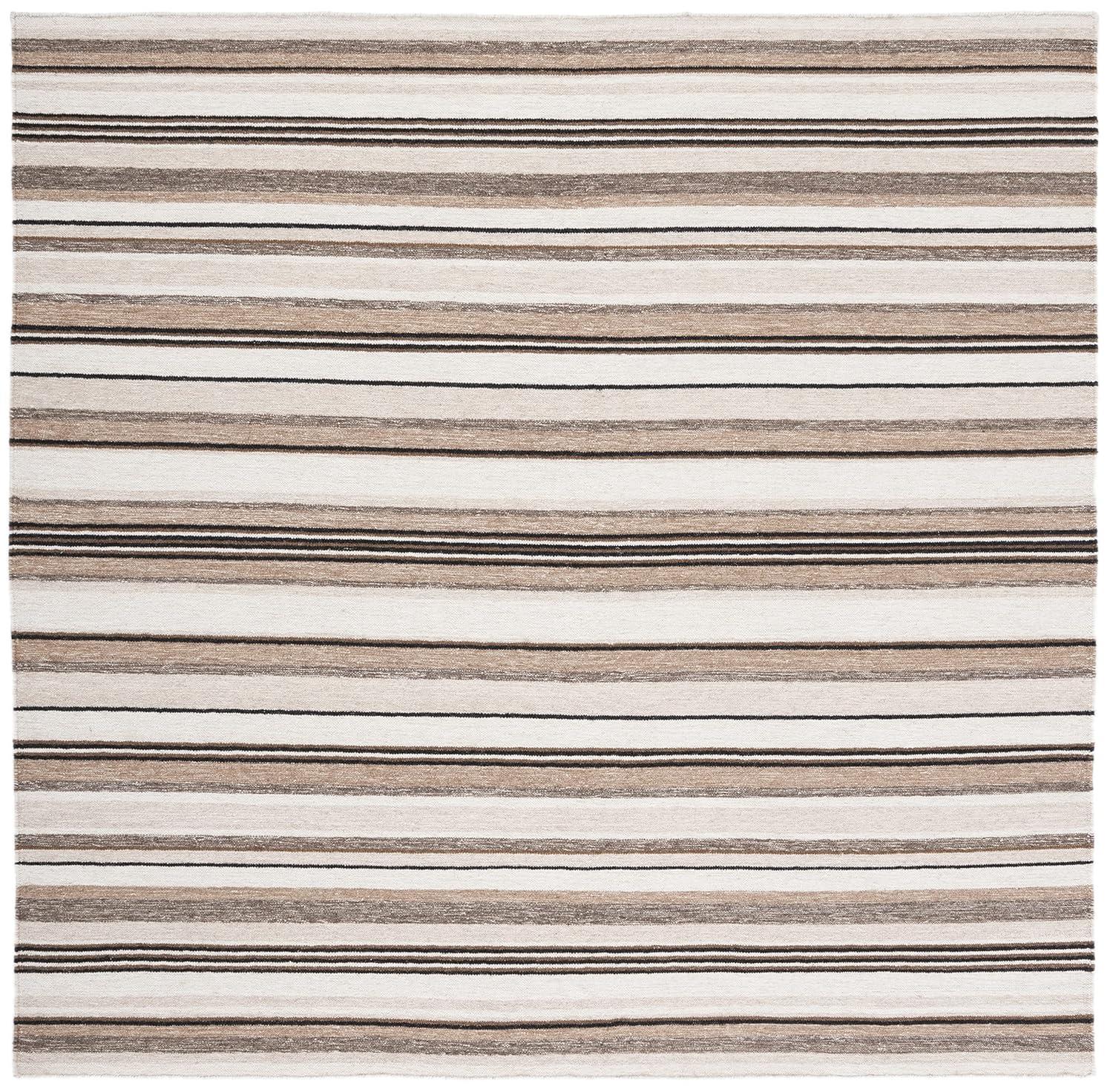 Striped Kilim STK601 Hand Loomed Indoor Area Rug - Natural/Ivory - 7'x7' - Safavieh