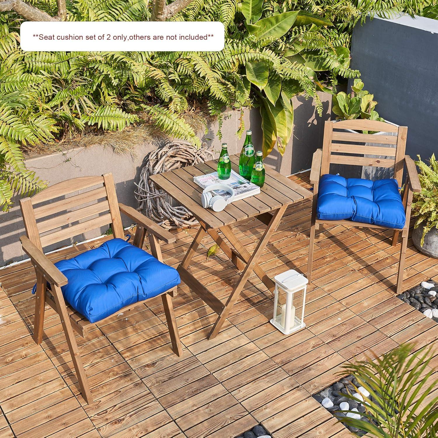 ARTPLANT Outdoor Dinning Seat Pads Cushions with Tie 19"x19"x4",Square Wicker Outdoor Tufted Cushion,Set of 2,Navy Blue