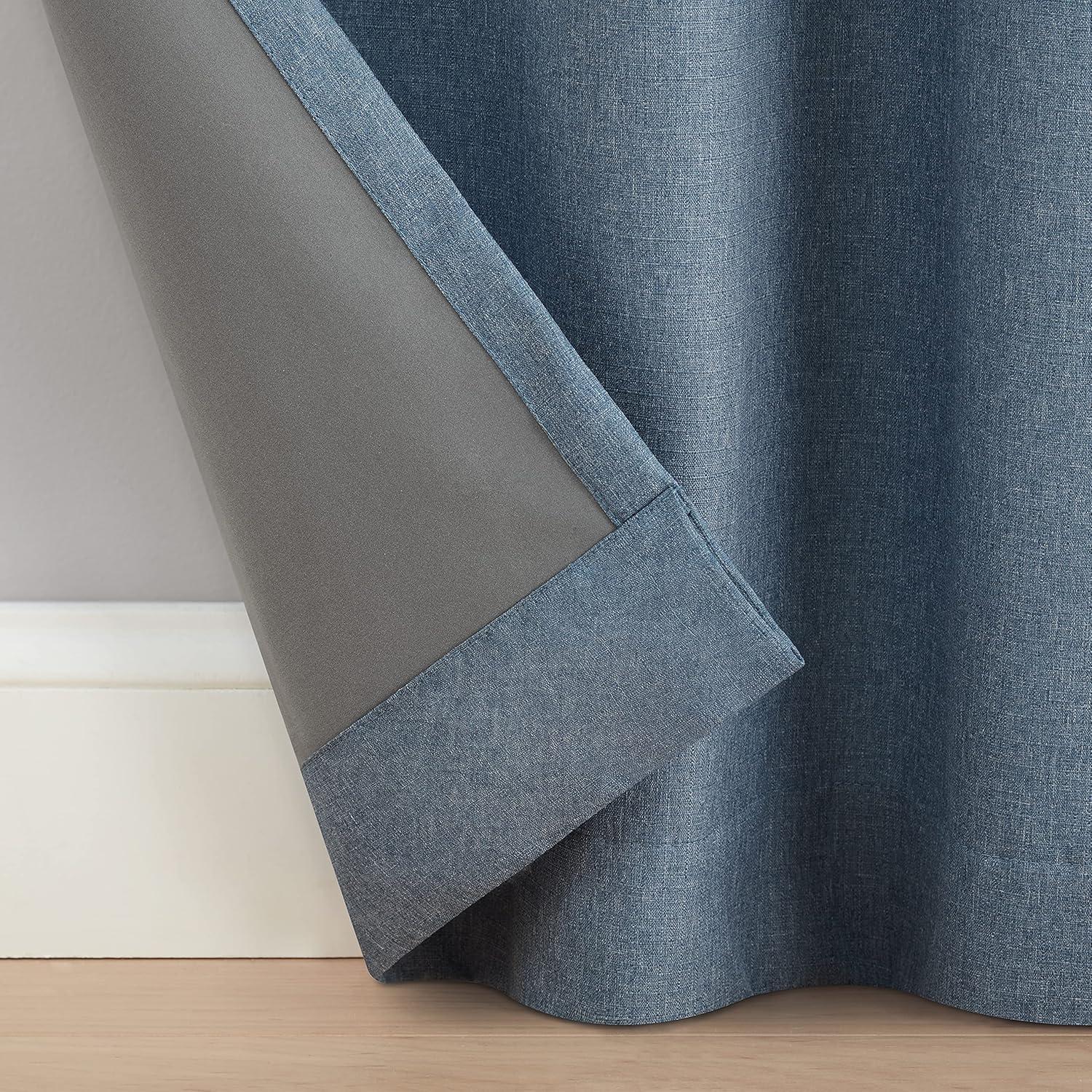 Denim Blue Polyester Blackout Rod Pocket Curtain Panel