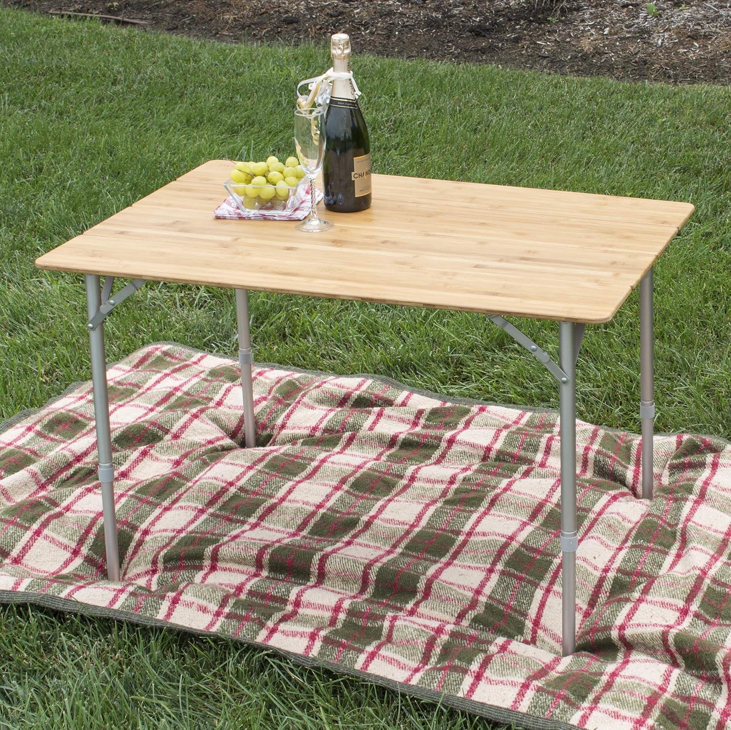 39.35 x 25.5" Adjustable Height Folding Bamboo Table With Carry Bag