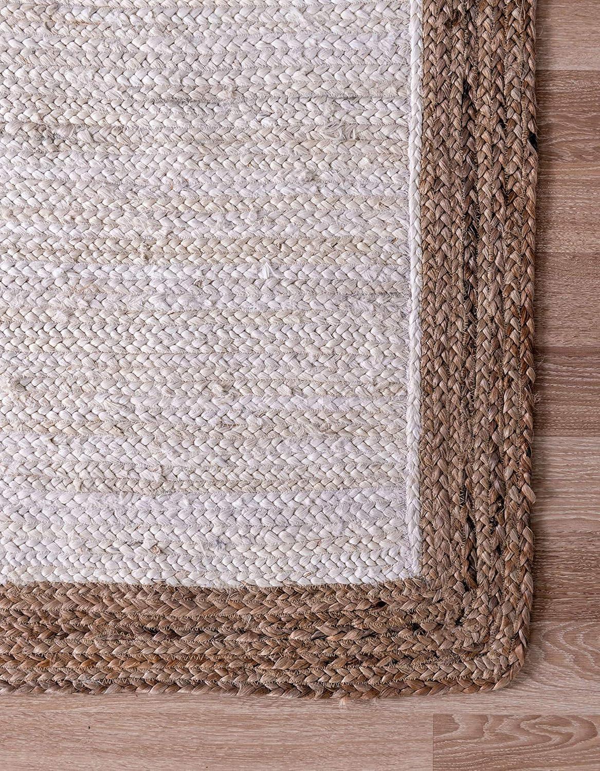 Unique Loom Goa Braided Jute Rug White/Natural 2' 7" x 6' 1" Runner Braided Border Coastal Perfect For Bathroom Hallway Mud Room Laundry Room