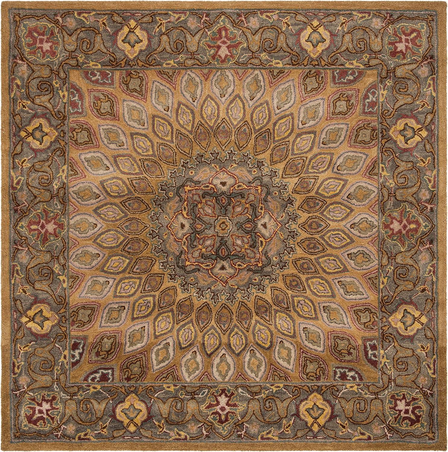 SAFAVIEH Heritage Shevon Traditional Wool Area Rug, Light Brown/Grey, 10' x 10' Square