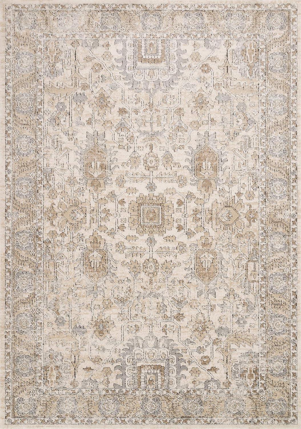 Ivory and Sand Rectangular Oriental Synthetic Area Rug