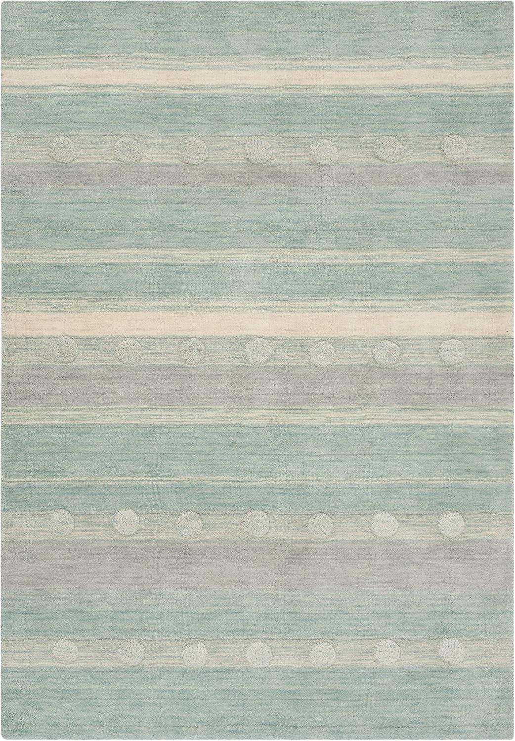 Safavieh Kids 4' x 6' Hand Loomed Wool Rug in Aqua and Ivory