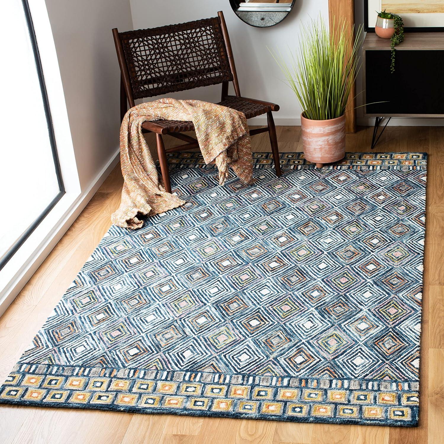 Handmade Rustic-Chic Blue Wool 6' x 9' Geometric Area Rug