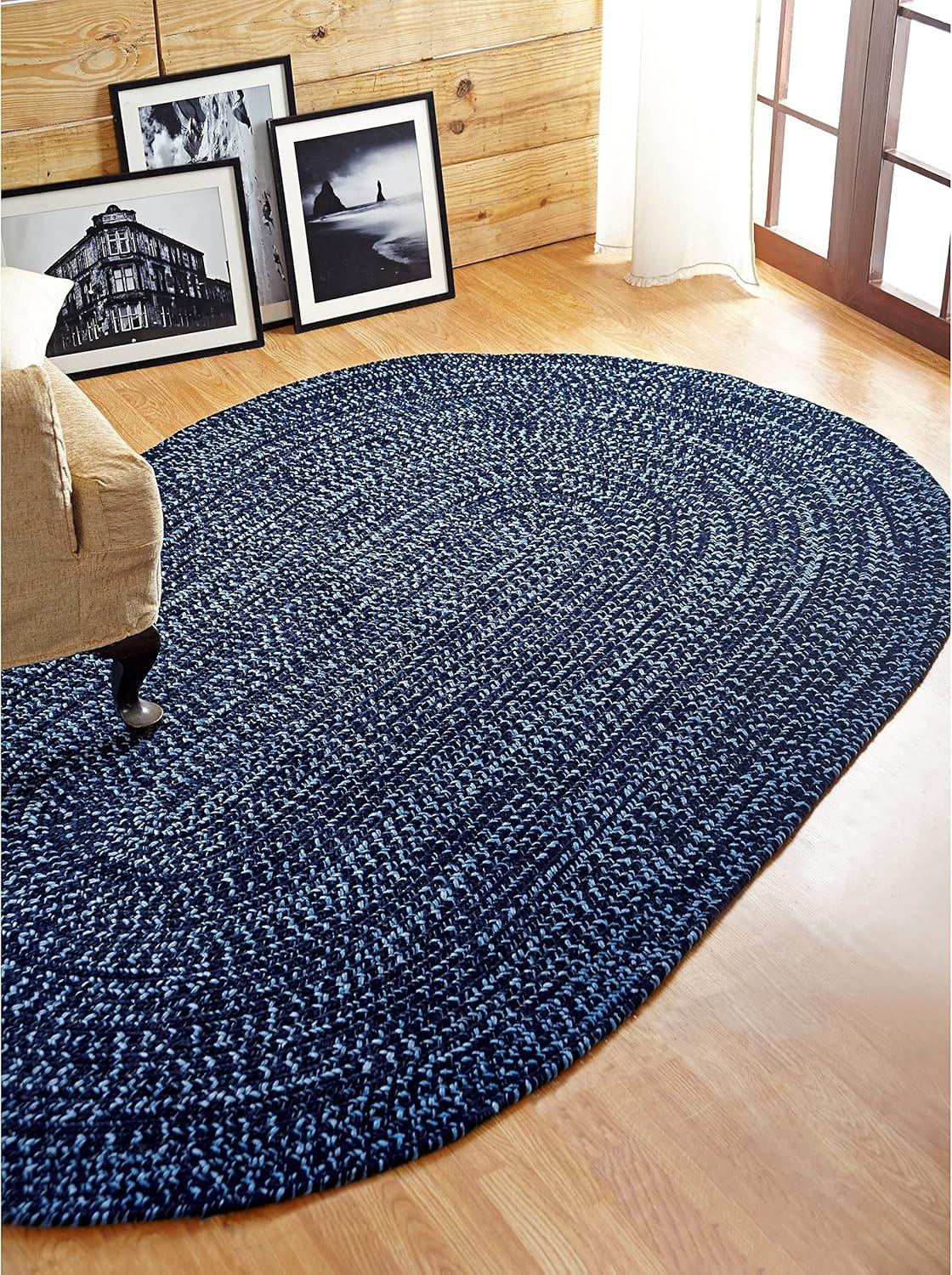 30" x 50" Chenille Tweed Collection Navy & Smoke Blue Reversible Indoor Area Utility Oval Rug - Better Trends