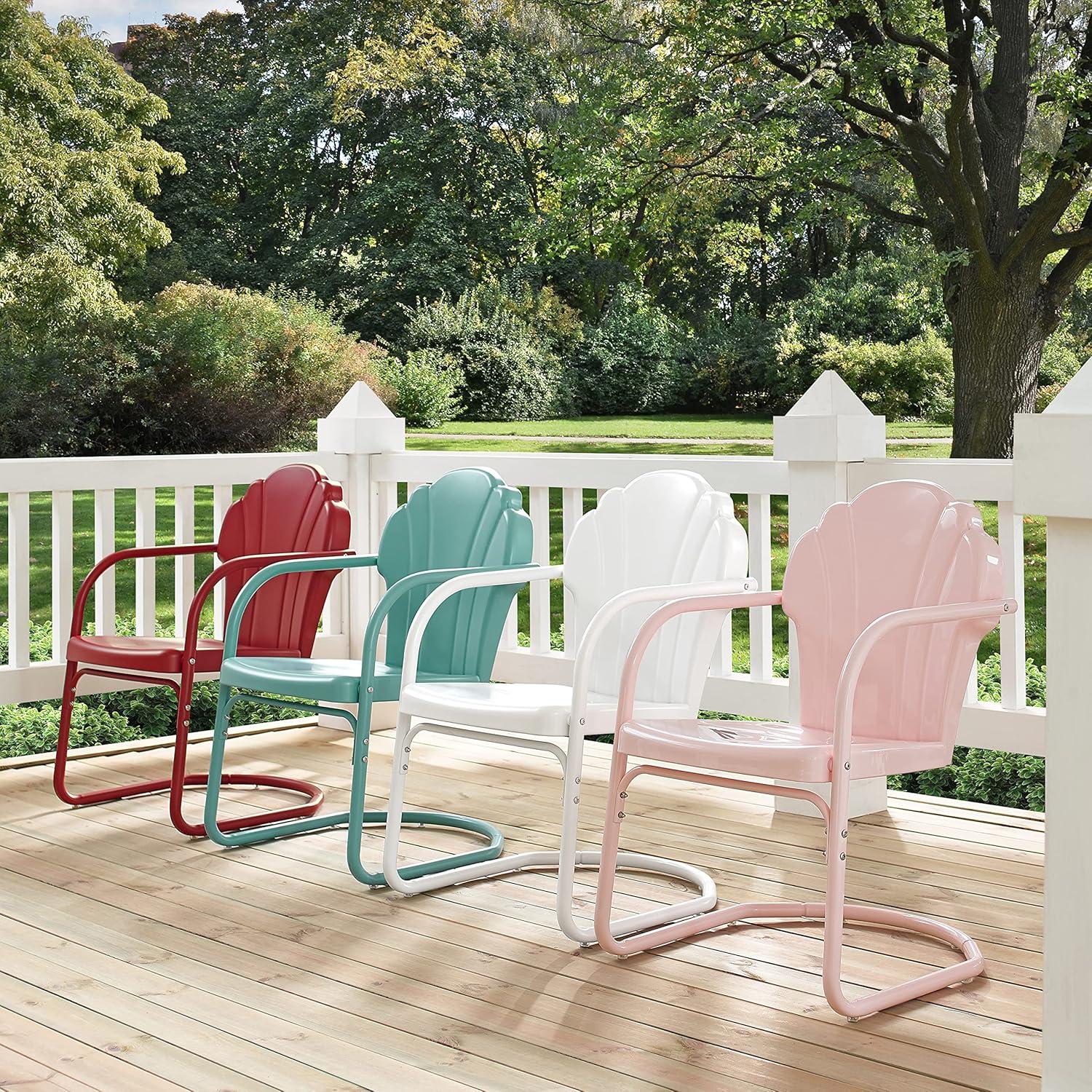 2pc Tulip Retro Metal Chair - Blue - Crosley: Steel Construction, Weather-Resistant, Vintage Design