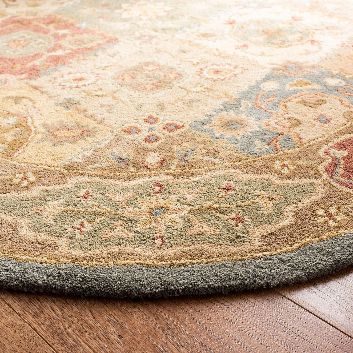 SAFAVIEH Antiquity Augustin Transitional Bordered Wool Area Rug, Multi/Beige, 4'6" x 6'6" Oval