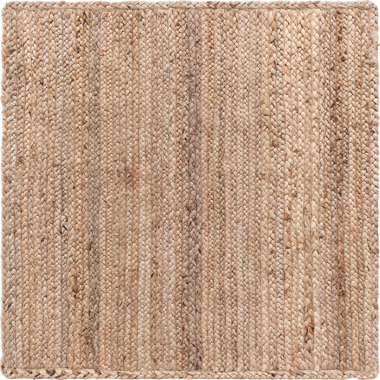 Unique Loom Braided Jute Collection Area Rug - Dhaka (3' 3" Square Natural)