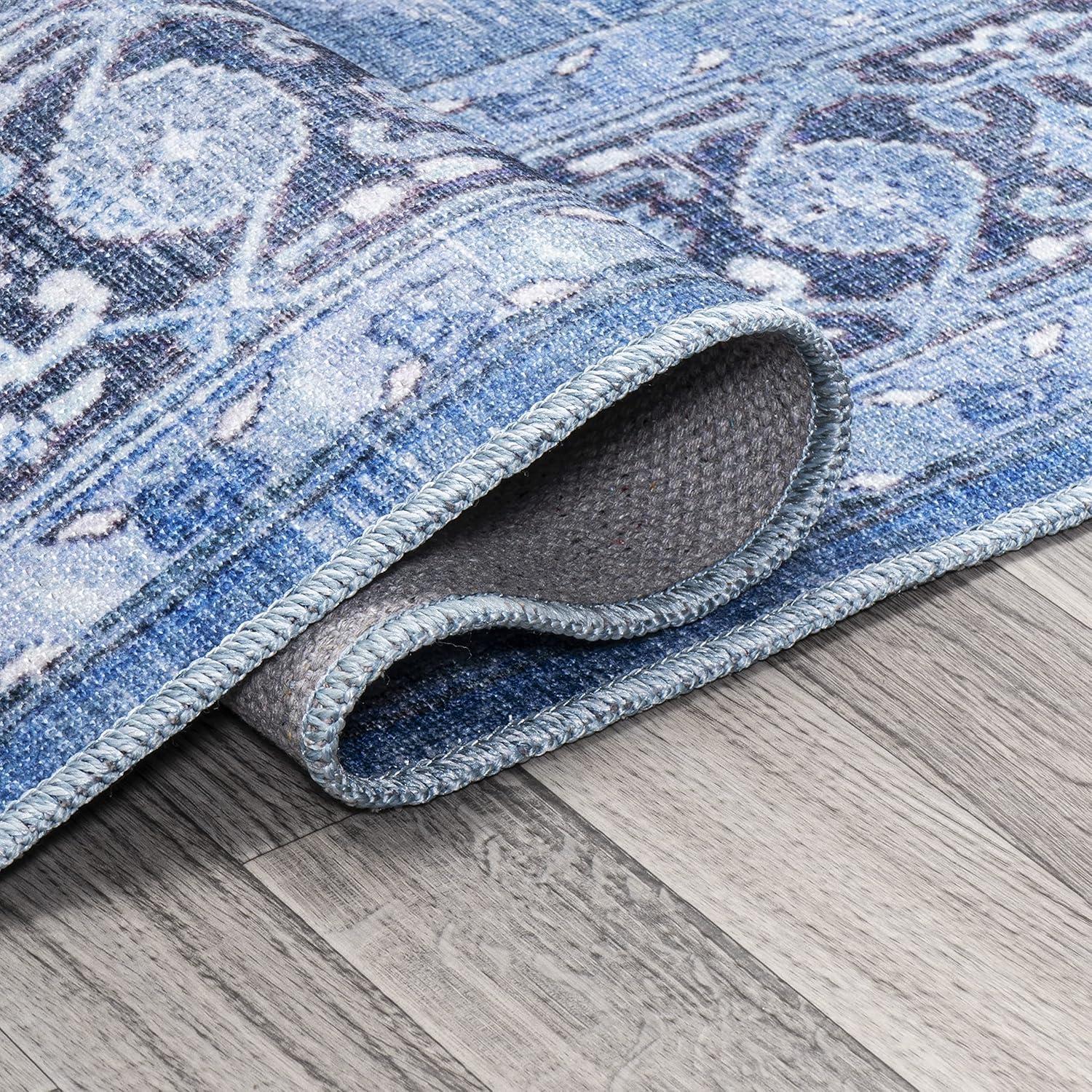 2' x 8' Maris Ornate Medallion Machine Washable Indoor/Outdoor Runner Rug, Blue/Navy - JONATHAN Y
