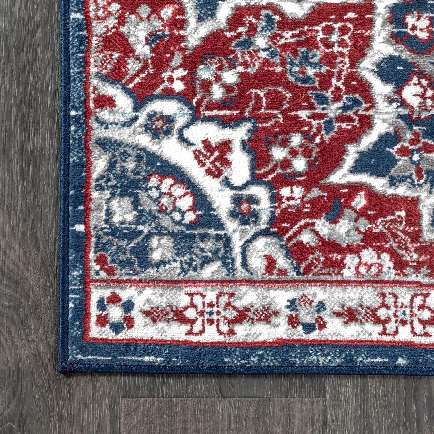 4'x6' Modern Persian Vintage Moroccan Medallion Area Rug, Navy/Red - JONATHAN Y