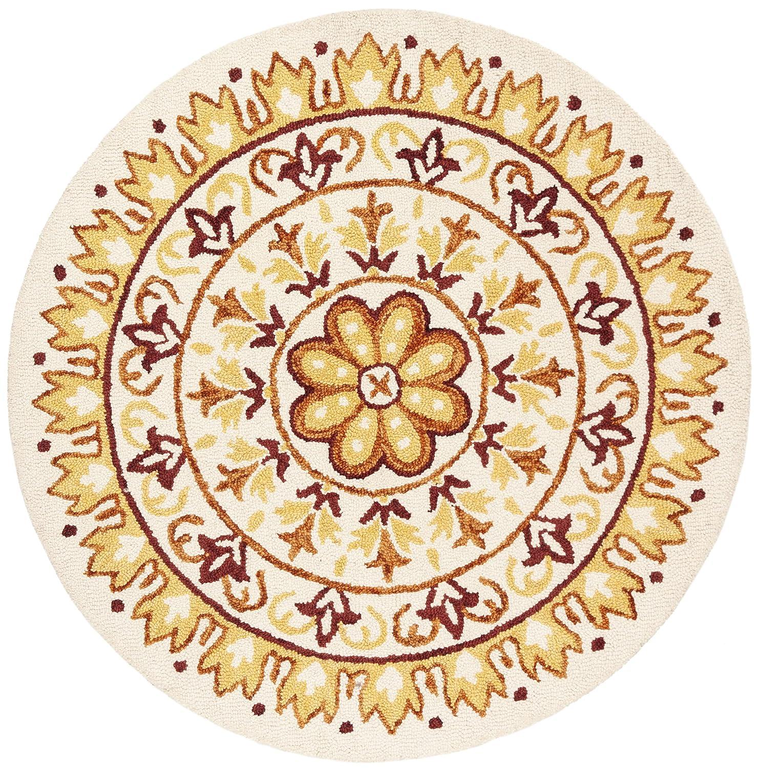 Novelty NOV607 Hand Tufted Area Rug - Ivory/Teal - 6' Round - Safavieh.