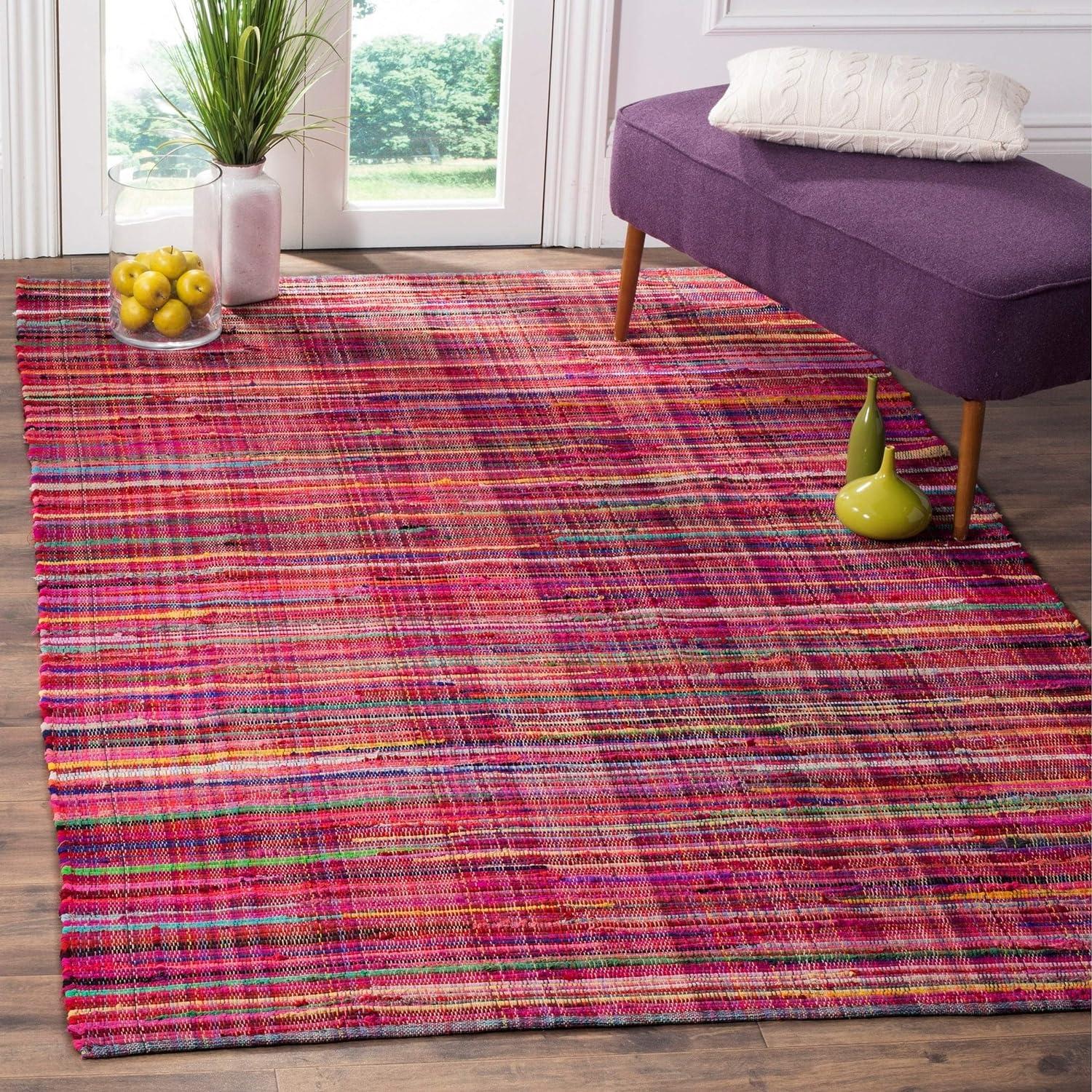 Handmade Red and Multi Stripe Wool Cotton 8' x 10' Rug