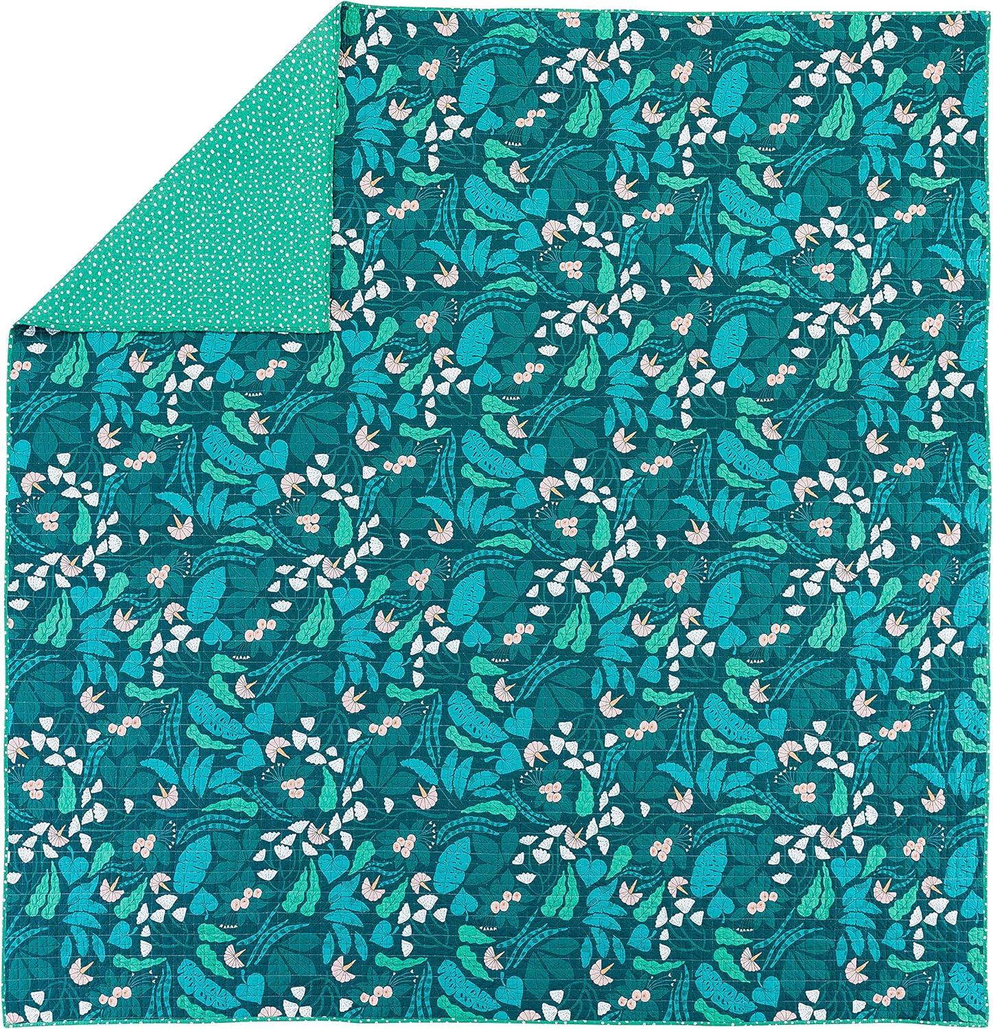 3pc Full/Queen Jungle Floral Quilt Set Green - Elizabeth Olwen for Makers Collective: Cotton Bedding Set with Shams