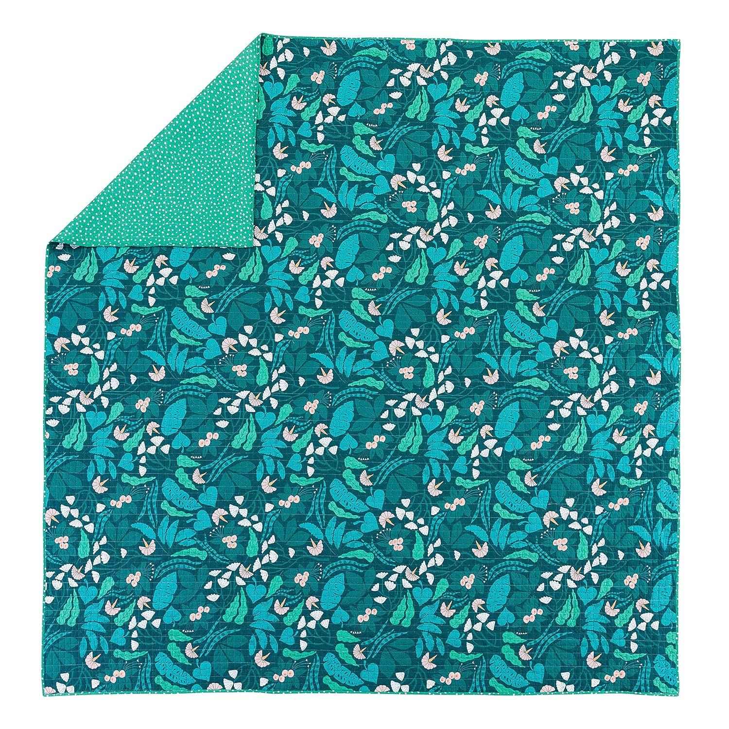 3pc Full/Queen Jungle Floral Quilt Set Green - Elizabeth Olwen for Makers Collective: Cotton Bedding Set with Shams