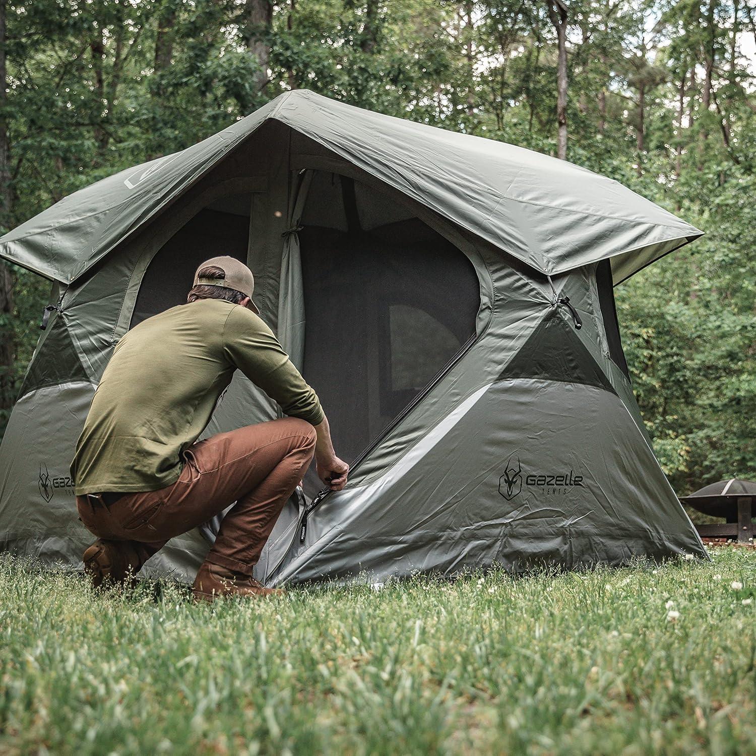 Gazelle Tents™ T4 Portable Hub Tent, 4-Person, Alpine Green, GT400GR